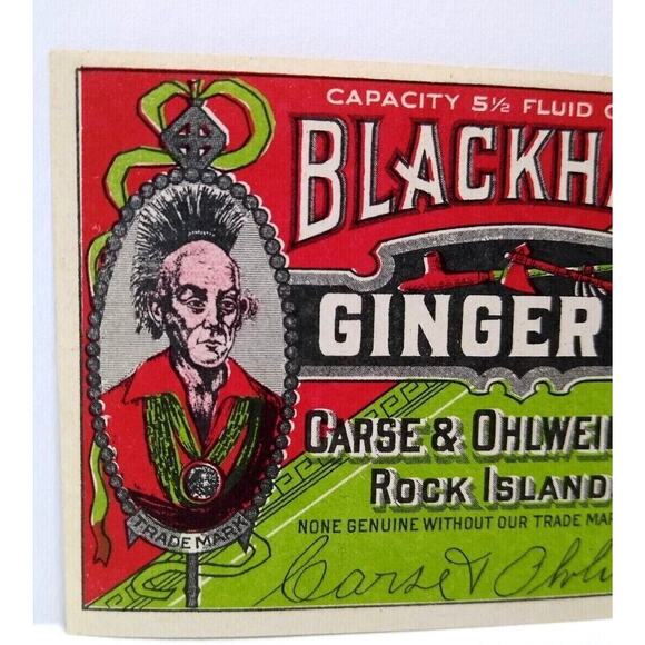 Blackhawk Mohawk Punk Rock Man Ginger Ale Sola Label Original Vintage 1940's - Picture 1 of 4